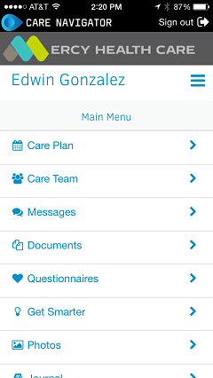 Care Navigator mobile app for patients