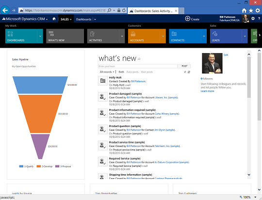 Microsoft Dynamics CRM 2013 Sales dashboard