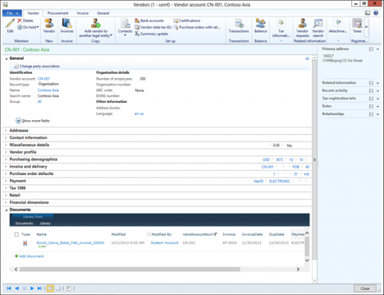 SharePoint library viewed in Dynamics AX 2012 R2