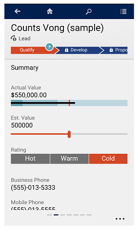 Microsoft Dynamics CRM mobile interface powered by Wijmo
