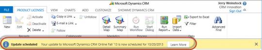Microsoft Dynamics CRM Online upgrade notification