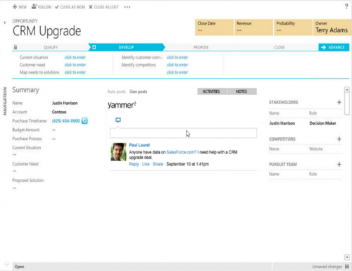 Dynamics CRM December 2012 Service Update - Opportunity with Yammer