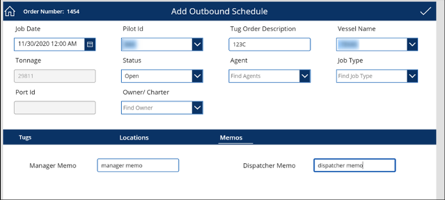 Marine Towing outbound screen
