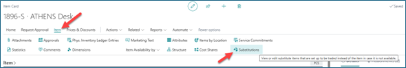 Business Central Item Card Substitute
