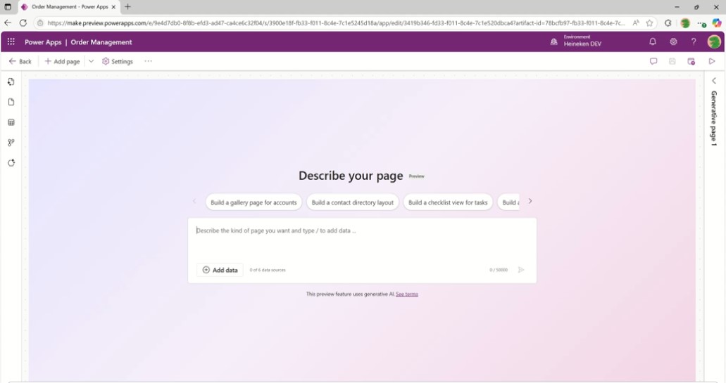 An example of Generative pages for Power Apps shared by Microsoft at Build 2025