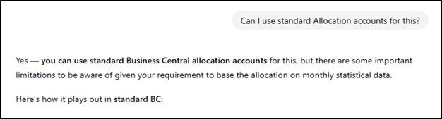 Chat discussion about Business Central