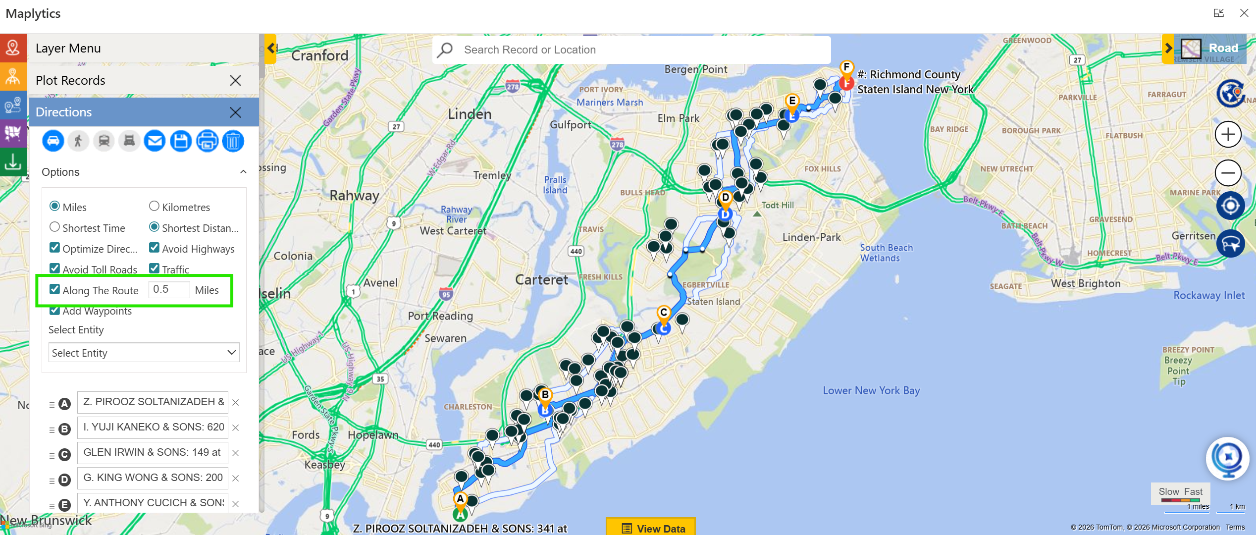 accounts along the travel route