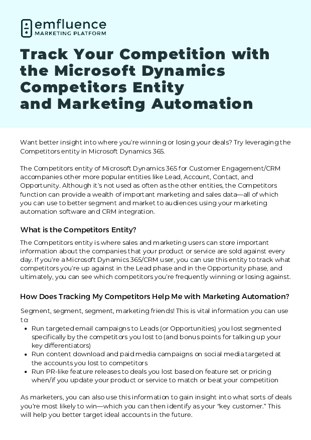 Track Your Competition with the Microsoft Dynamics Competitors Entity and Marketing Automation