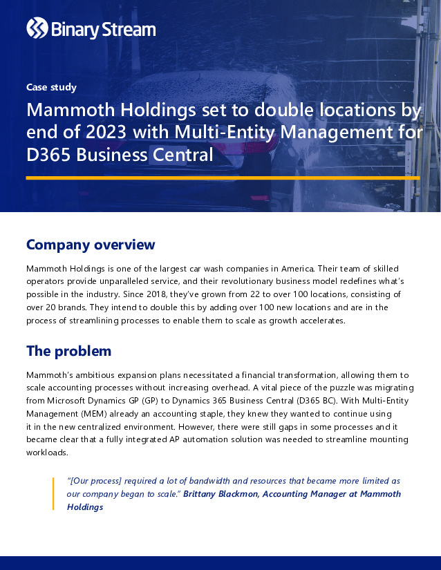 Mammoth Holdings Set to Double Locations by End of 2023 with Multi-Entity Management for D365 Business Central 