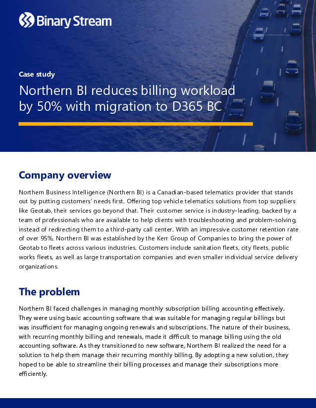 Northern BI Reduces Billing Workload by 50% with Migration to D365 BC 