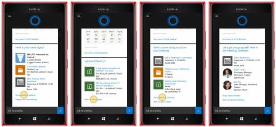 Cortana CRM 2016 mobile sales flow