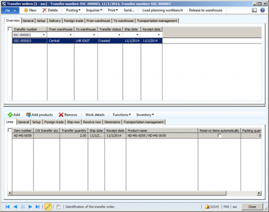 Microsoft Dynamics AX 2012 R3 process transfer order