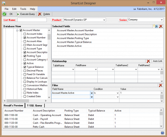 Microsoft Dynamics GP SmartList Designer