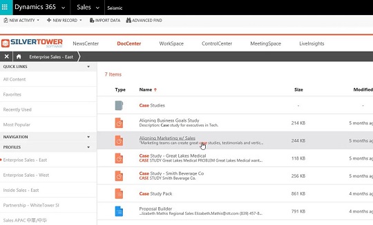 Seismic platform integrated with Microsoft Dynamics 365