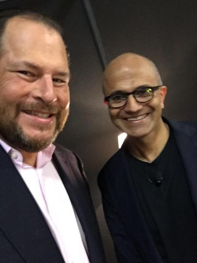 Marc Benioff and Satya Nadella at Dreamforce 2015