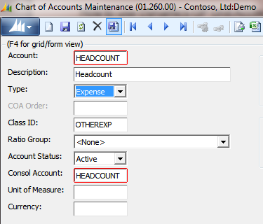 Microsoft Dynamics SL Headcount Statistical Ledger