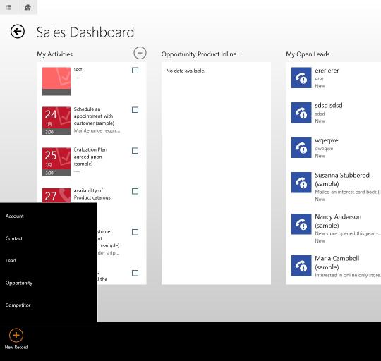 Microsoft Dynamics CRM 2015 tablet app - sales dashboard
