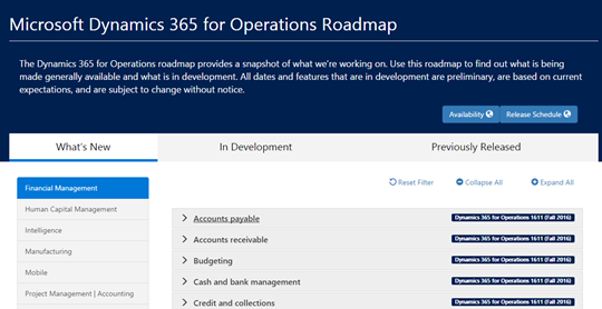 Microsoft Dynamics 365 for Operations Roadmap