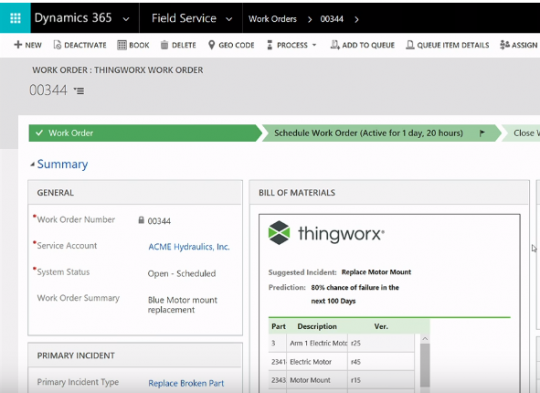 Dynamics 365 ThingWorx work order