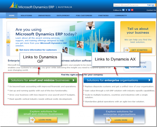 Microsoft Dynamics web page