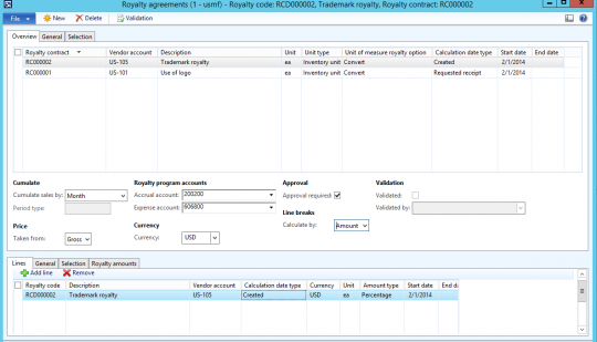 Microsoft Dynamics AX 2012 R3 Royalty Management agreements