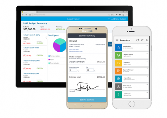 Microsoft PowerApps browser and app interfaces