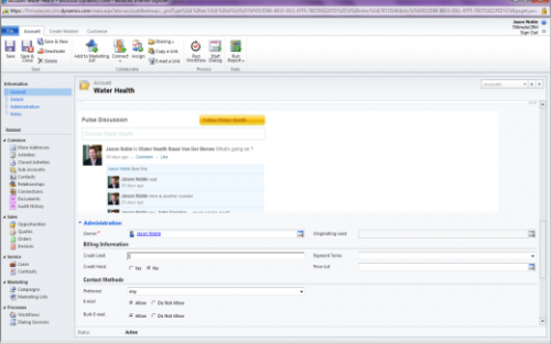 Microblogging with Pulse from directly in a Dynamics CRM Account entity