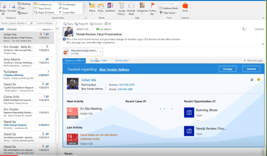 Tracking Dynamics CRM data in Outlook