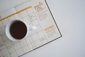 Calendar and a coffee mug