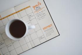 Calendar and a coffee mug